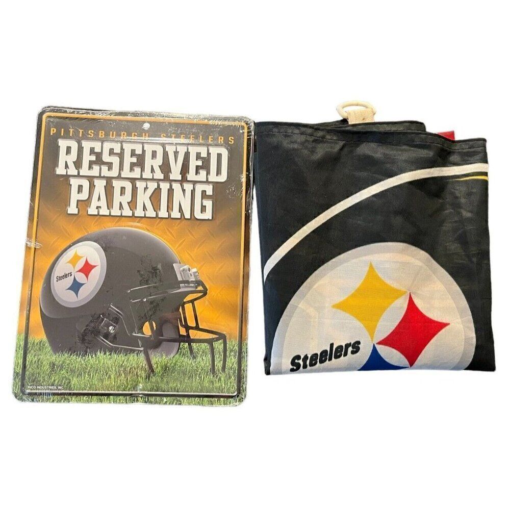 Pittsburgh Steelers Champions Flag BannerSuper Bowl XL and Reserved Parking Sign